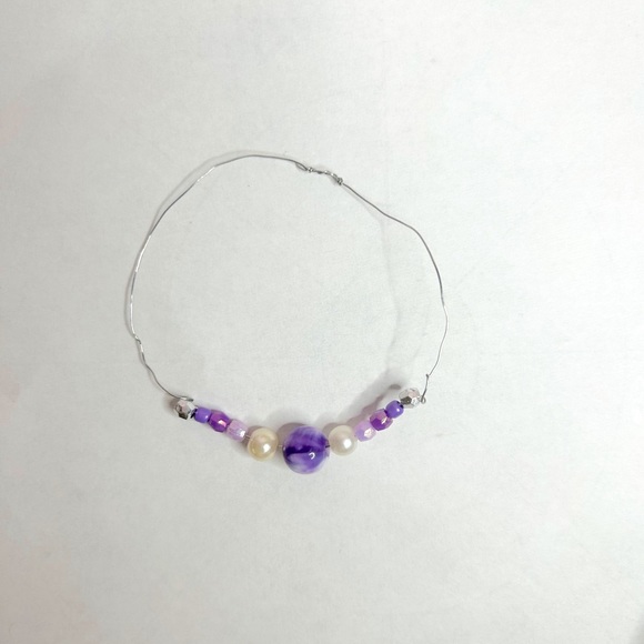 Purple Marble Pearl Cute Beaded Stylish Diy Handmade Wire Adjustable Braclet - Picture 1 of 1